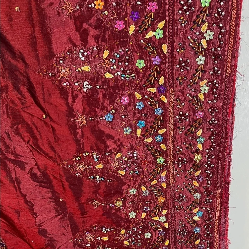 Source Unknown large Burgundy beaded Embellished Scarf Sari wrap